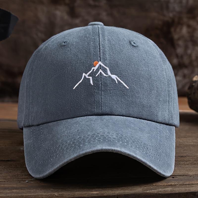 Embroidered Mountain Peak Baseball Cap  Adjustable Curved Brim For Outdoor Activities Like Hiking  Fishing Machine Washable