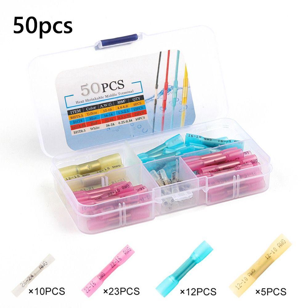 50/100PCS Multicolor Heat Shrink Terminals Insulated Docking Connector Kit Crimp Terminal  Tool