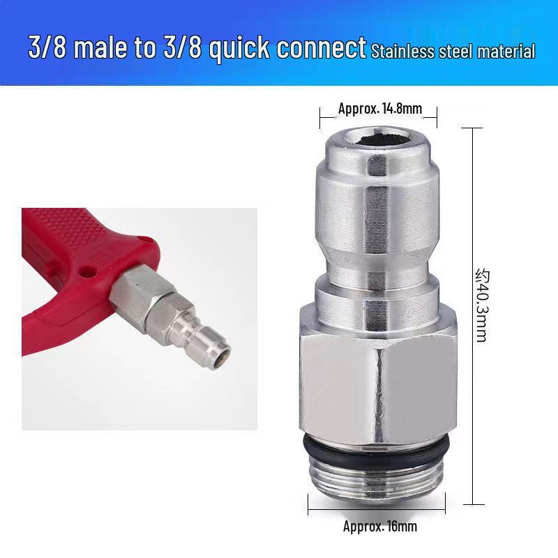 Stainless Steel Quick Connect High-Pressure Washer Adapter for Car Wash, Water Gun, and 3/8 Hose Tail Connector.