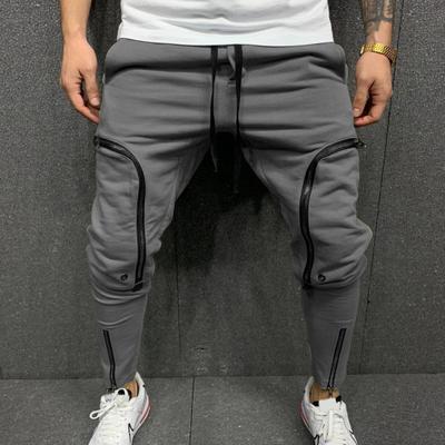 Pantaloni Uomo Tinta Unita Coulisse Casual Multi Tasche con Cerniera Pantaloni Streetwear