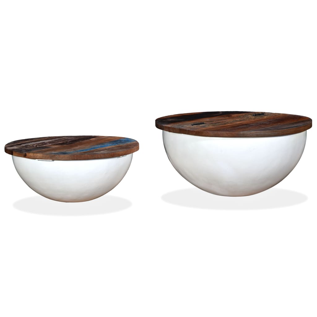  Coffee Tables, 2 Pcs, Reclaimed Wood, White, Bowl Shape