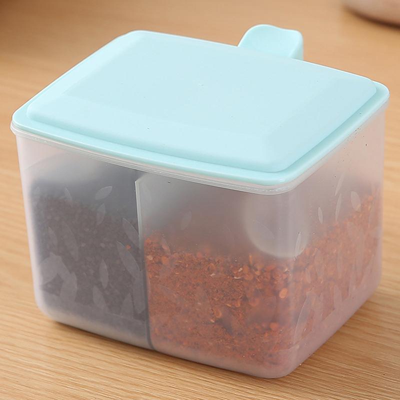 

2 Grids Seasoning Box Transparent Lid Salt Pepper Seasoning Jar Household Sugar Condiments Storage Container Kitchen Gadgets синий