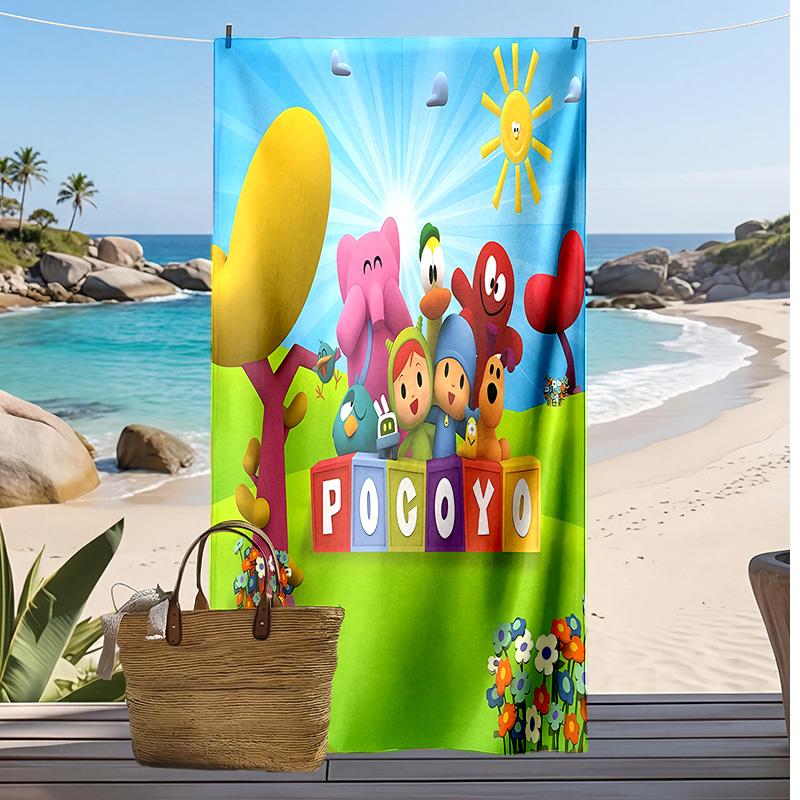 Pocoyo Aufdruck Schnelltrocknendes Strandtuch Super Saugfähiges Weiches Leichtes Badetuch für Pool Sommer Reisen