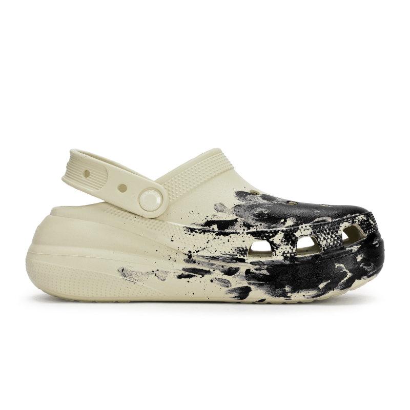 Crocs Crush Clog 811 Manufacture Night Live Special Shoe Box EVA High Street Ink Splash Hole Shoes Unisex Bone White and Black