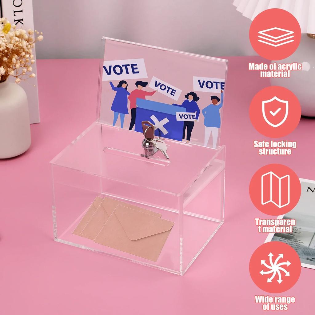 Acrylic Donation Box with Lock Multipurpose Clear Ballot Box with Sign Holder Portable Suggestion Box Storage Container New2025