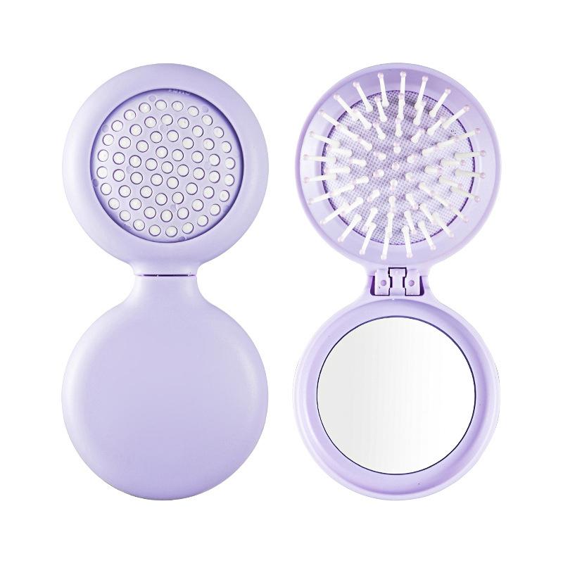 Pocket Mirror Folding Comb, Anti-Static Portable Circular Pocket Airbag Massage Comb, With Mirror Shaped Comb