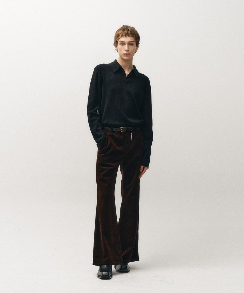 NOIRER Layered V-Neck Polo Knit (Black)