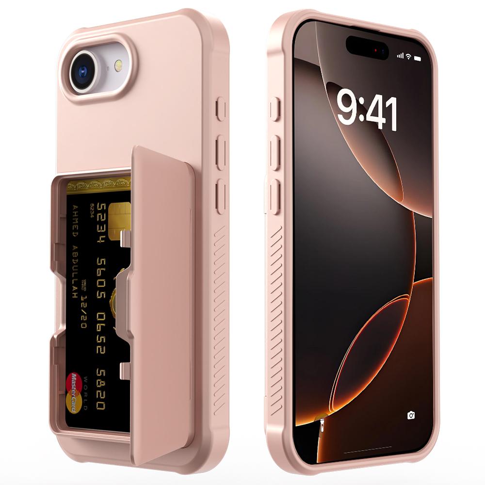 New Flip Slot Card Wallet Stand Phone Case For iPhone17e iphone16e iphone 17E 16E Built-in Mirror Holder Bumper Armor Cover
