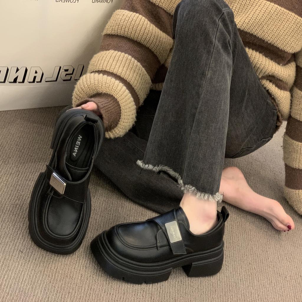 Design Sense Small Leather Shoes Women's Spring New Versatile Retro Thick-soled Thick Heel