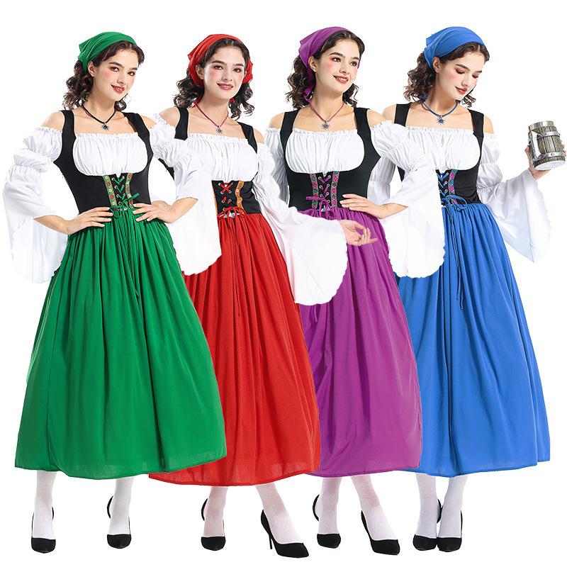 Medieval Farm Maid Outfit Munich Oktoberfest Dress Halloween Parent Child Adult Performance Costume