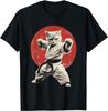 Karate Cat Martial Arts Graphic Tee Funny Kitten Japanese Style Cotton T-Shirt