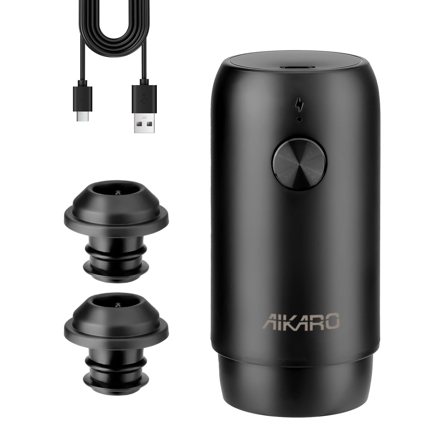 AIKARO - Electric Wine Saver Vacuum Pump with 2 Bottle Stopper Automatic Wine Preserver, Rechargeable