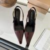 Fashion SUOJIALUN 2024 Spring New Band Women Pumps Shoes Fashion Shallow Slip On Slingback Sandals Thin High Heel Dress Sexy Pumps Shoes