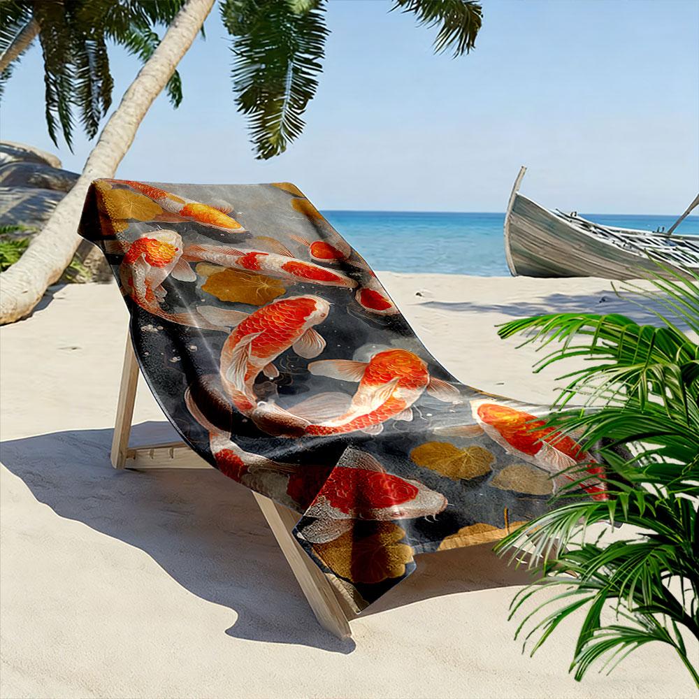 Koi Fish with Golden Leaves Beach Towel Quick-drying for Travel Outdoor Sports Jogging Beach and Swimming
