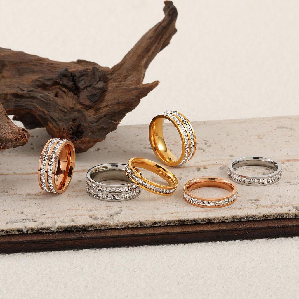 Korean Style Star Diamond Gold-Plated Titanium Steel Ring
