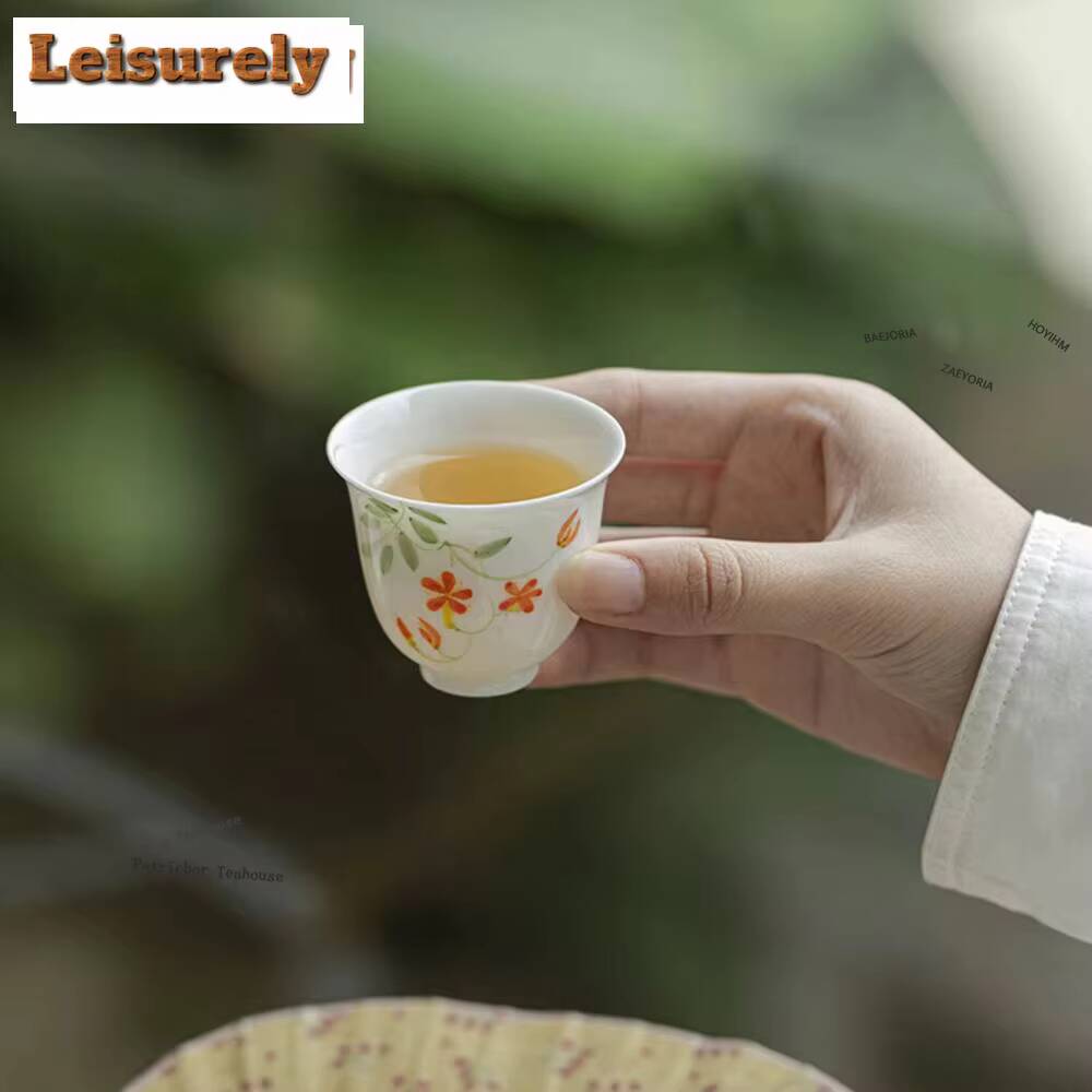 1pc/lot White Porcelain Hand-painted Flowers Teacup Vintage Tea Bowl Water Jug Meditation Cup Jianzhan Tableware Supplies 11ml