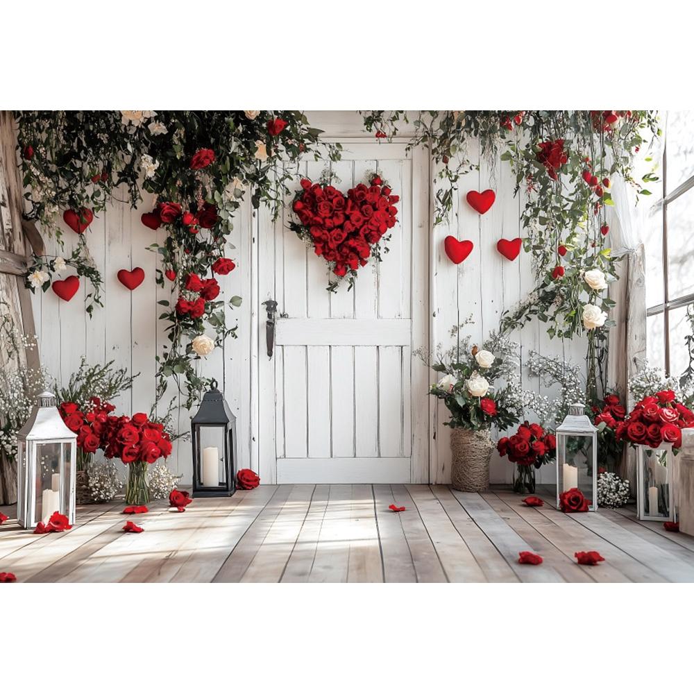 Valentine's Day Photography Backdrop White Arch Red Roses Love Heart Wedding Party Room Decor Girls Portrait Photo Background