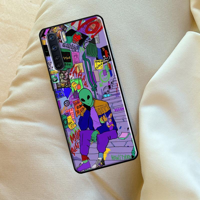 Aesthetics Cartoon Alien Space Case For Oppo A96 A76 A16 A18 A38 A58 A78 A98 A74 A94 A54 A80 A60 A40 A15 A17 A57 A5 A6 Pro