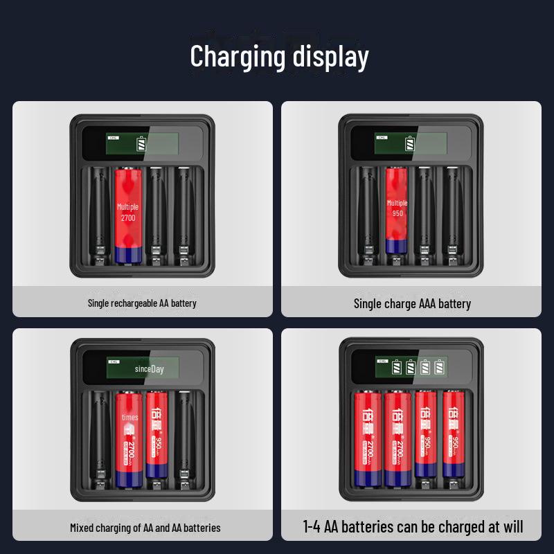 Dual LCD Display Charger with 4 Sets of 1.2V NiMH Rechargeable Batteries