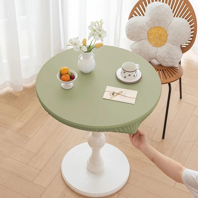 Round Pu Leather Table Cover Solid Color Elastic Tablecloth Waterproof Oilproof Waterproof Dinning Tablecloth Protector Desk Mat