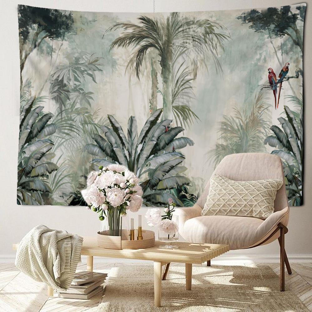 Pictură în ulei tropicală, tapiserie de pădure, agățată pe perete, abstractă, boemă, vrăjitorie mistică, hippie, estetică, decor acasă