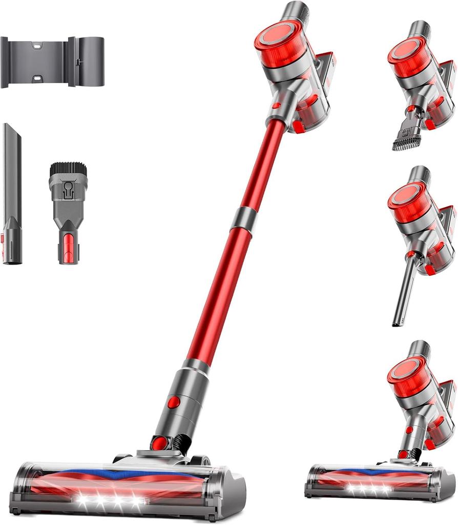 Powerful Cordless Stick Vacuum Cleaner, 6-in-1 Lightweight Handheld with Rechargeable Battery, 45 Min Runtime for Hard Floors &