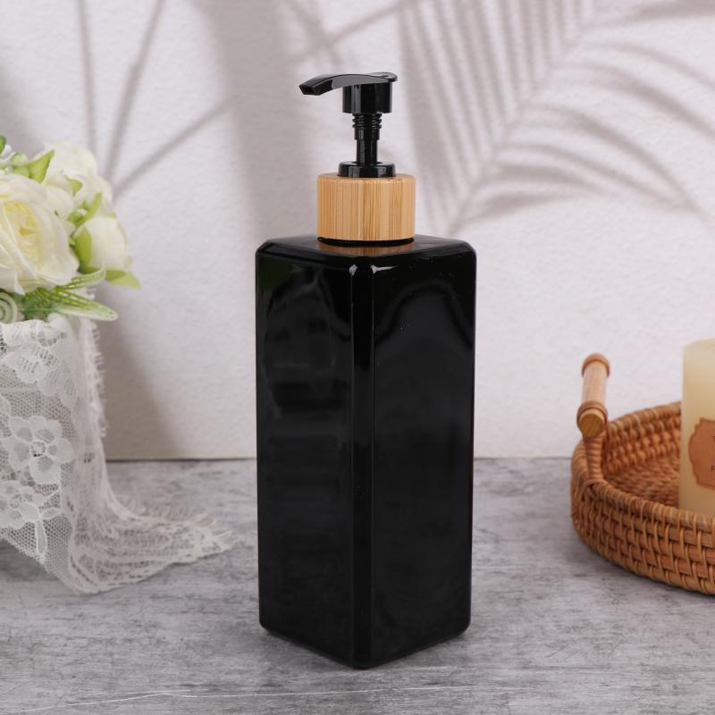 1Pcs Bathroom Dispensers Square Shampoo Shower Gel Body Wash Dispensers Refillable Bamboo Pump Bottles Lotion Containers