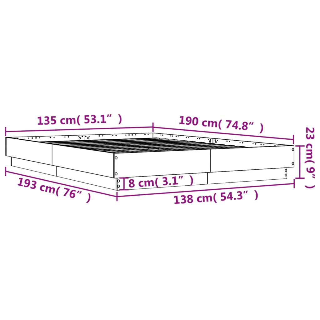 Bed Frame White 135 x 190 cm Engineered Wood