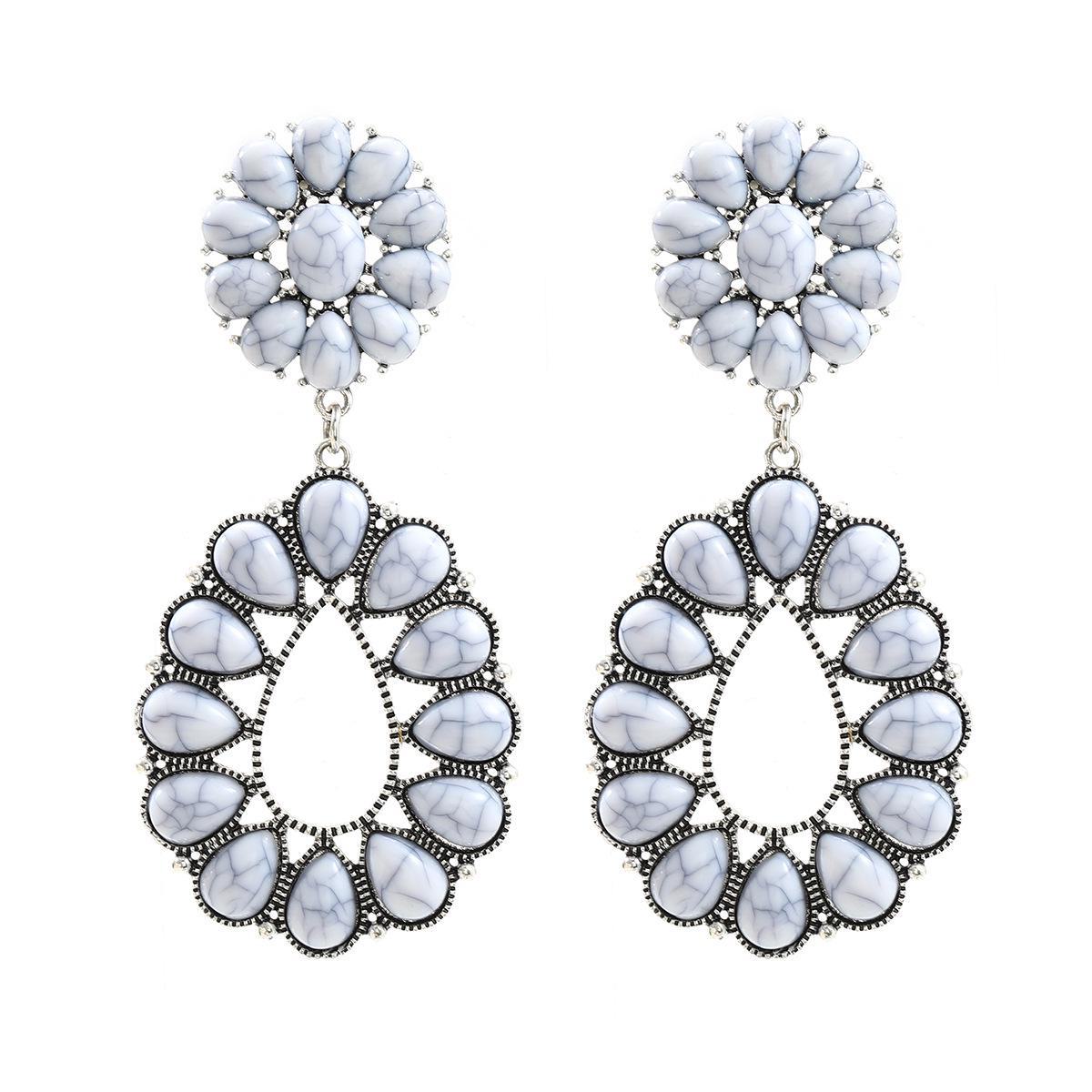 

Европейские и американские серьги-цветочки в форме слезы: Женский Богемский сплав с имитацией бирюзы белый