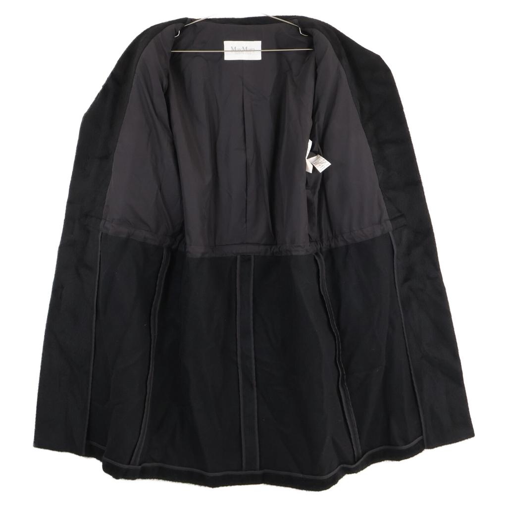 Max Mara Black 70% alpaca 30% wool leather drawcord soutien collar coat coat 42 blackUsed