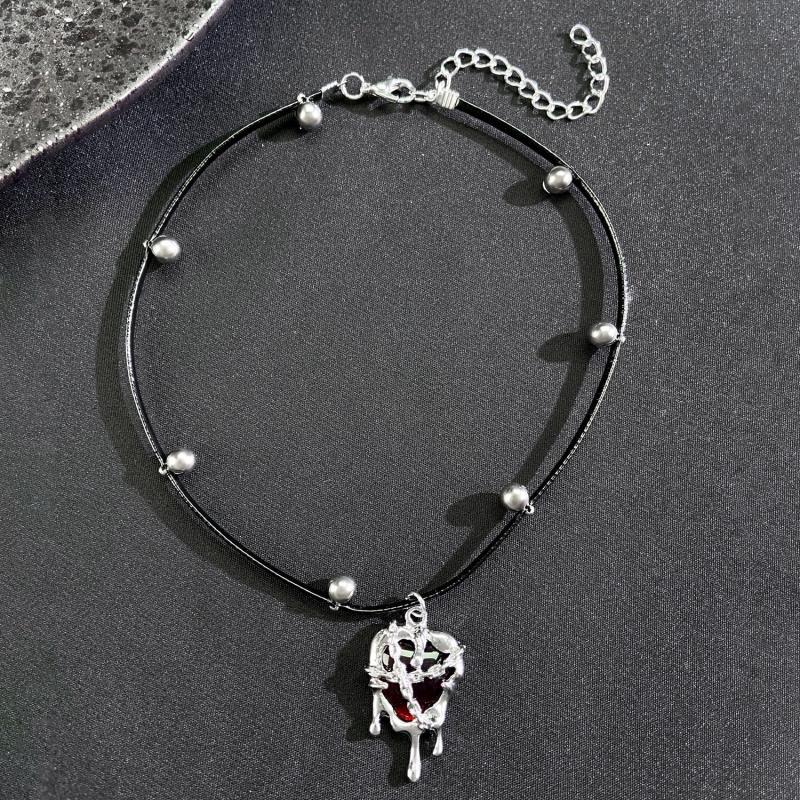 Vintage Y2K Red Love Heart Pendant Rope Chain Necklace for Women Men Halloween Aesthetic Gothic Rave Jewelry Accessories