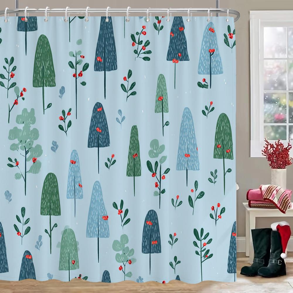 Christmas Tree Shower Curtain, Bathroom Curtain, Merry Christmas Shower Curtain, Home Decoration Christmas Curtain With Hooks