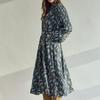 Maxza Paisley Pleats Balloon Sleeve Long Dress
