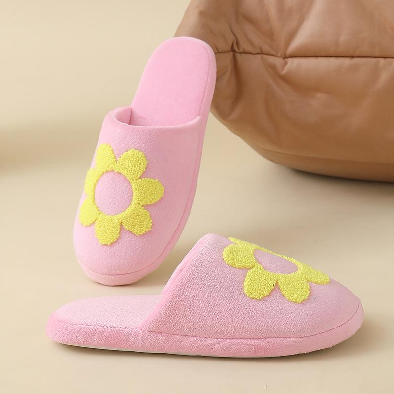 Towel embroidered sunflower cotton tow slippers plush couple warm home use autumn and winter indoor cute cartoon indoor