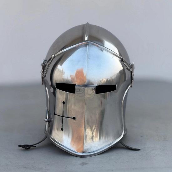 

Polished Steel Barbuta Helmet Medieval Knight LARP Cosplay, Costume Fair