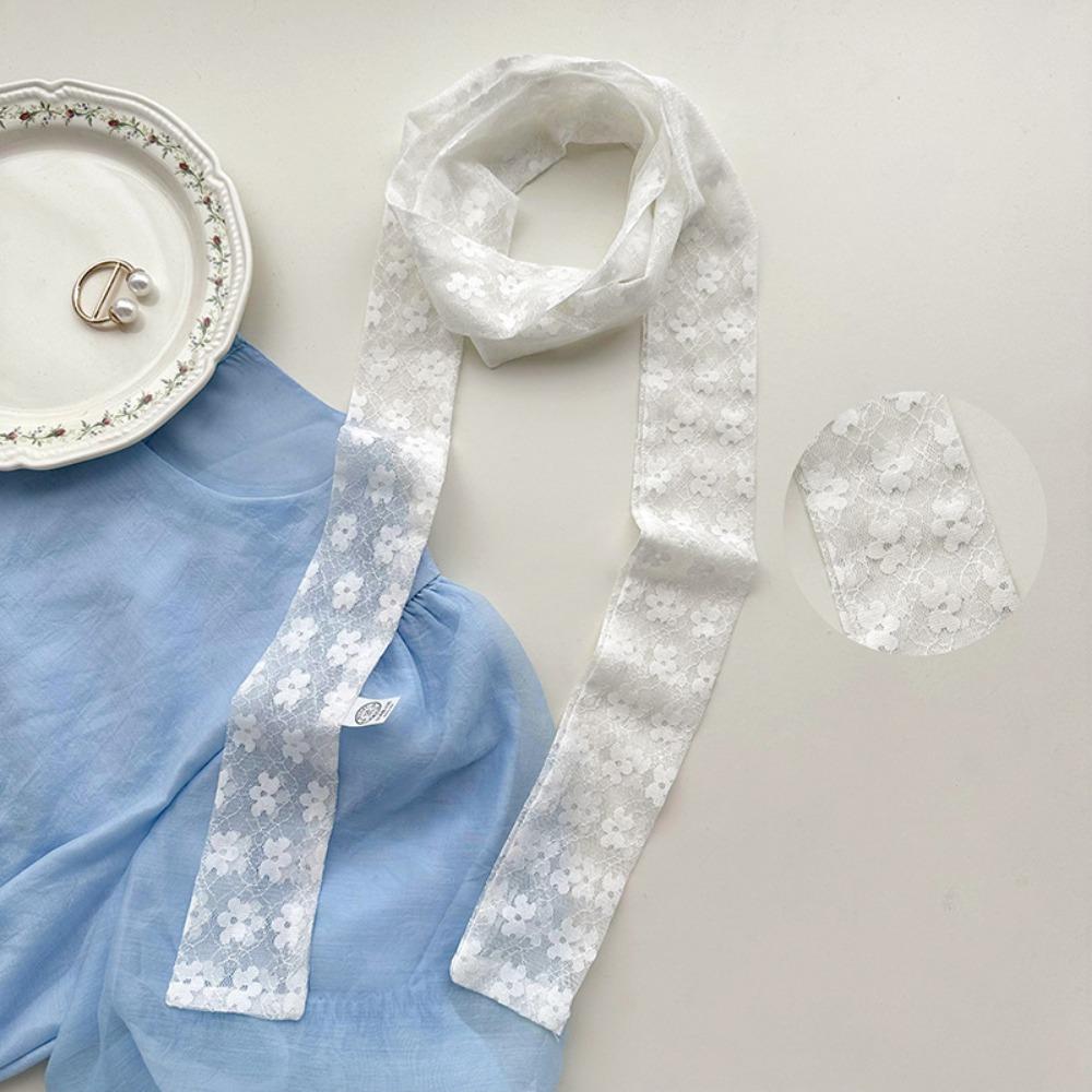 White Black Lace Long Scarf French Style Long Ribbon Trendy Neck Strap  Women