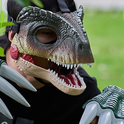 Movable Mouth 3D Dinosaur Mask Lifelike Sound Dinosaur Mask Headwear Breathable 3D Dinosaur Claws Dinosaur Head Face Cover