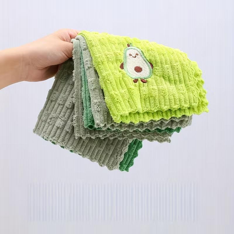 4pcs Avocado Embroidered Dish Cloths Multi-Functional Towels Thickened Kitchen Towels Soft Bathroom Hand Towels Cleaning Cloths