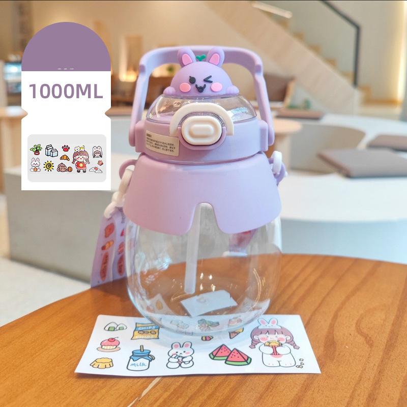 Großvolumiger Becher mit großem Bauch und Strohhalm, Tragbarer Kinder-Wasserbecher mit zwei Trinköffnungen