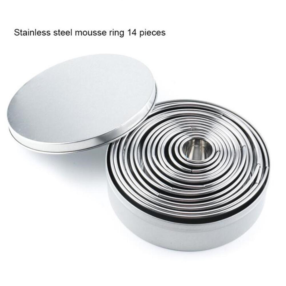 

14Pcs Set Round Stainless Steel Molds for Cake Biscuits Baking Self-adhesive PP bag#0