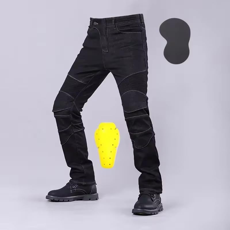 [zmart] Black Large Motorcycle Pants, Riding Jeans, Fall Prevention, Classic Motorcycle Rider Pants, All-Season Racing Pants