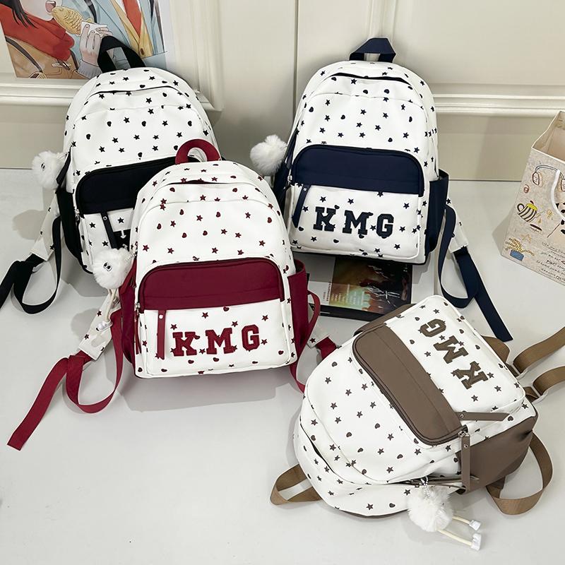 Children's Small Backpack Color Block Stars Print Student Schoolbag