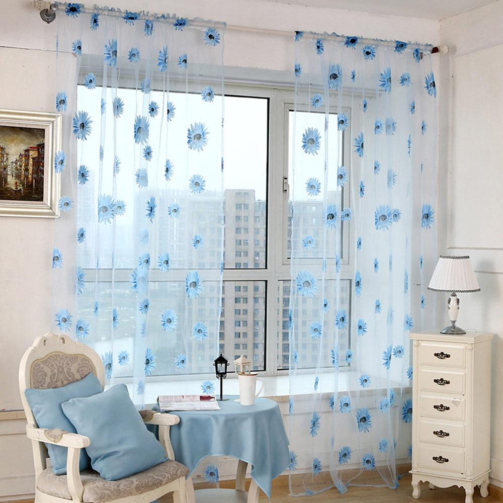 100x200cm Window Curtain Sunflower Lace Curtain Modern Voile Sheer Curtain  Living Room Decoration