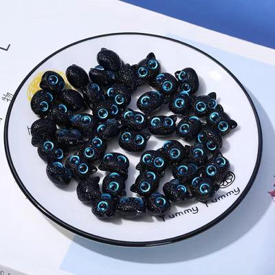 Kit DIY de Acessório de Cabelo com Contas e Amuleto para Celular Cabeça de Gato Preto Acrílico.