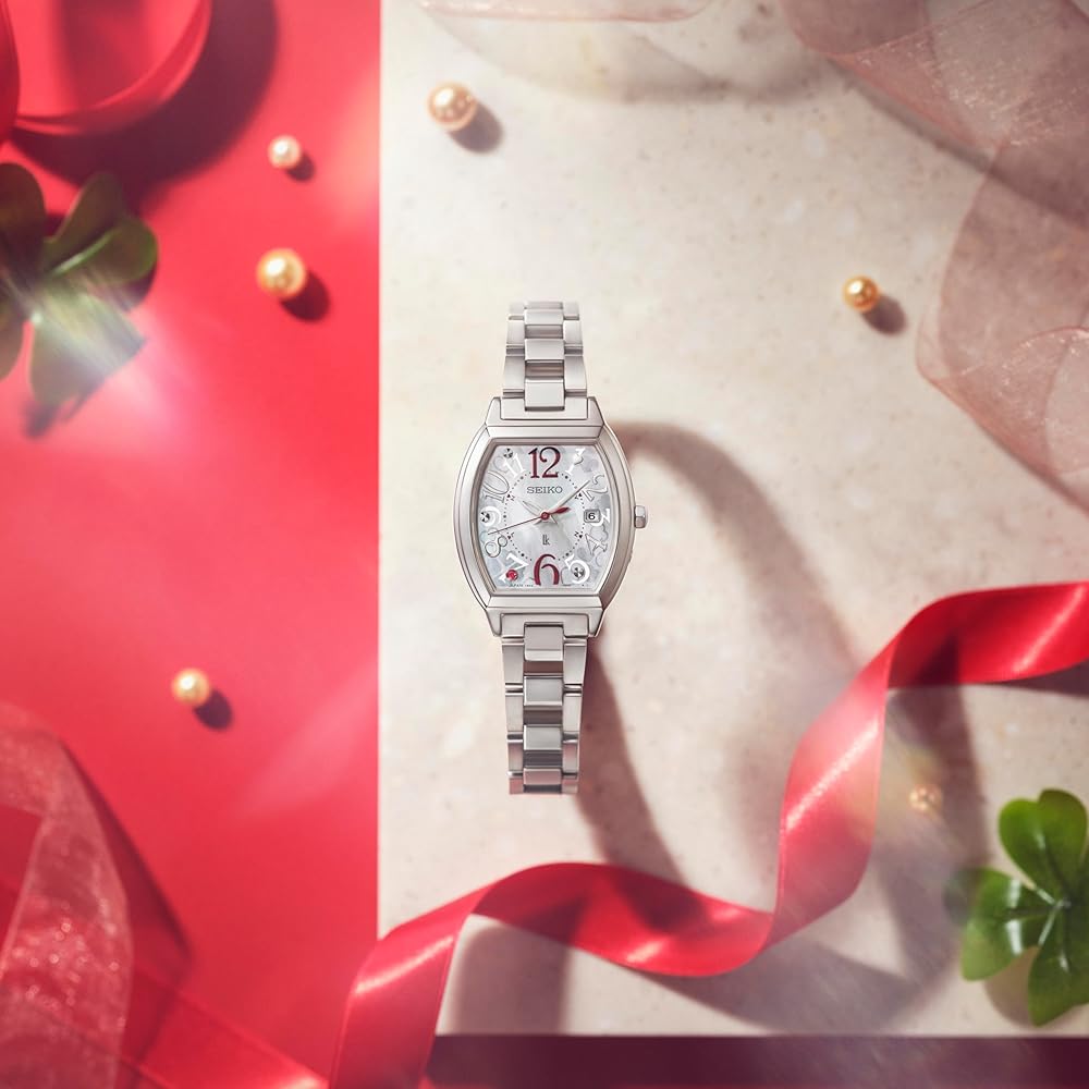Seiko Lukia HEE002J Women's Solar Radio-Controlled Watch Date Calendar Stainless Steel White Mother of Pearl Dial