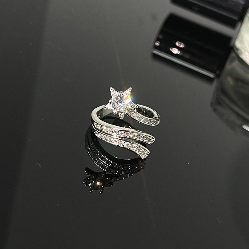 Meteor Ring Female Niche Design Light Luxury High Sense Cold Wind Inlaid Zircon Small Fragrant Wind Star Opening