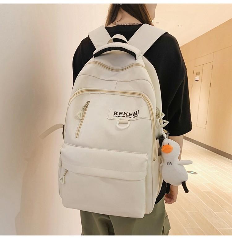 Large Capacity Nylon College Style Backpack For Men And Women High School Students Couples White