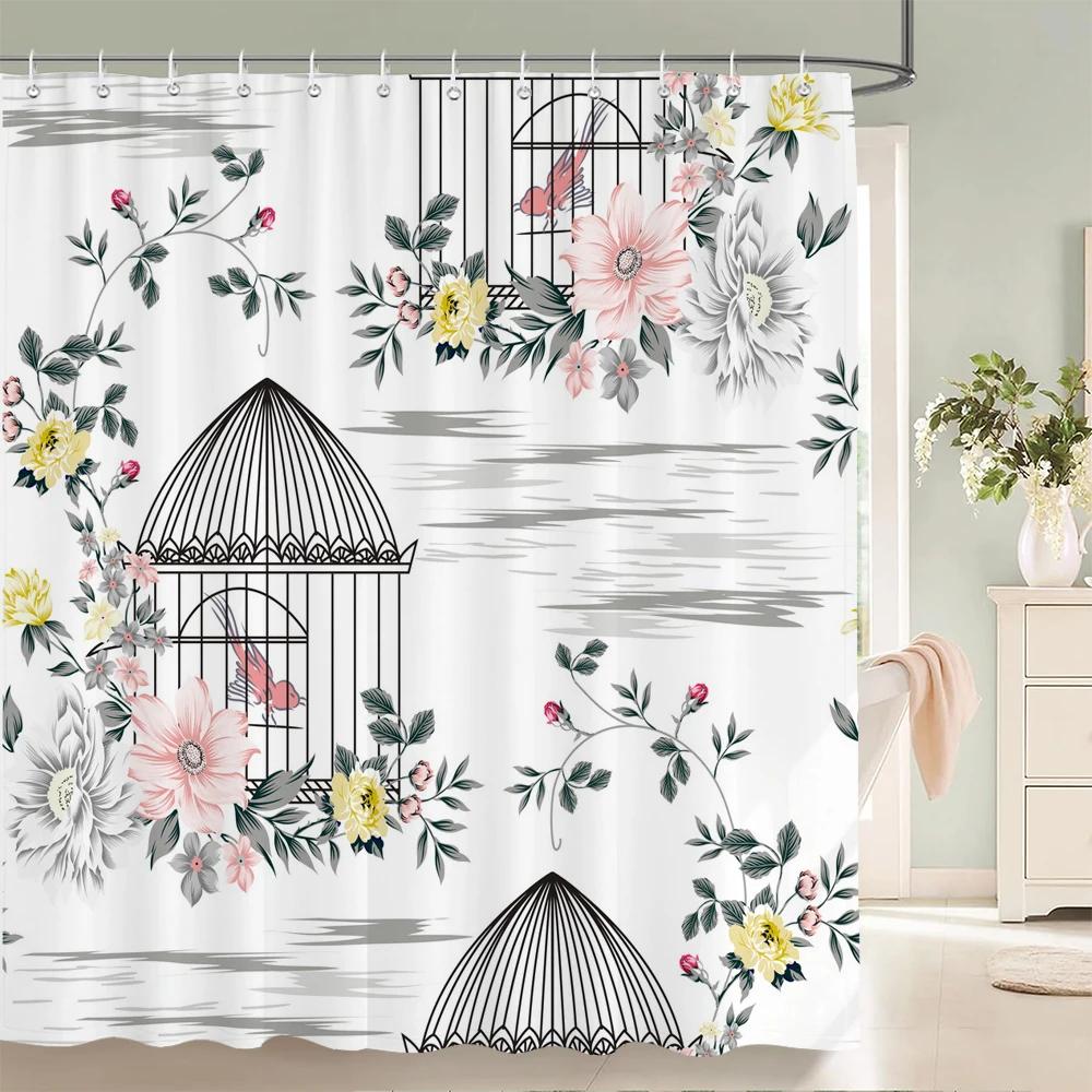 Home shower curtain for bathroom waterproof fabric modern minimalist floral style bathroom Curtain with hooks decorative curtain