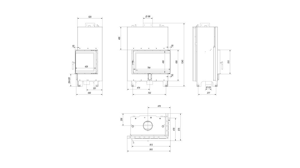 Water heating fireplace KRATKI MBO right 15 kW Ø 200 black thermotec lining