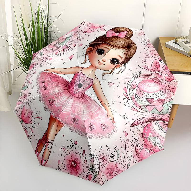 1pc Pink Ballerina Dreams Umbrella with Plastic Handle,Vibrant Cartoon Pattern,Multi-functional UmbrellaPT147